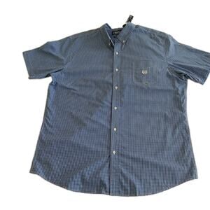 Chaps Button Shirt Men's XXL Blue Checkered Short Sleeve Casual Embroidered logo